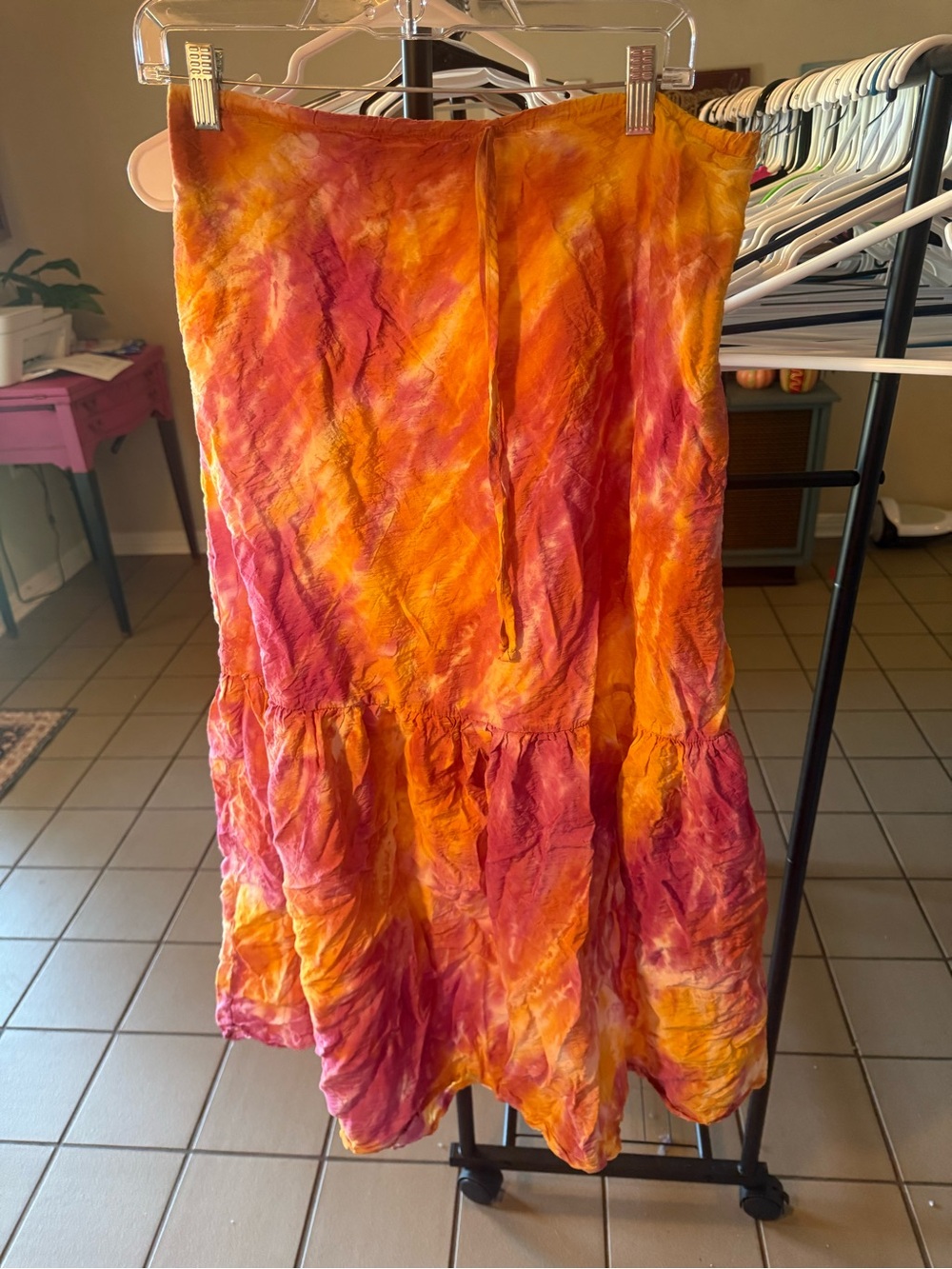 Tiered Tie-Dye Maxi Skirt in Orange & Pink